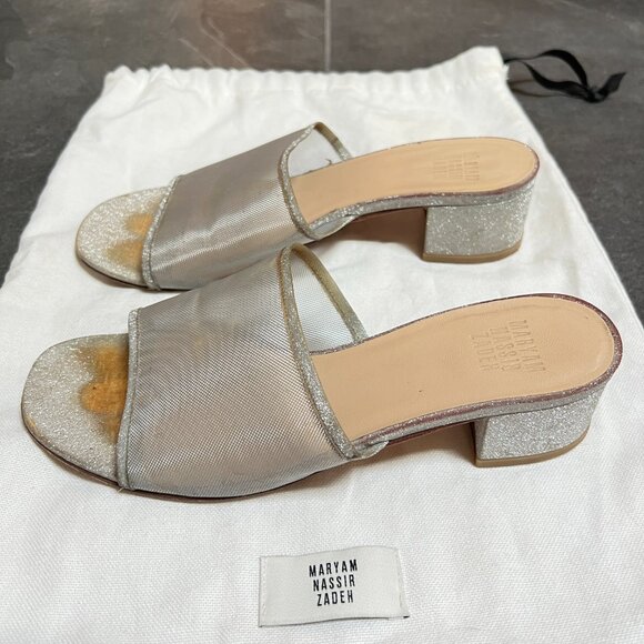 Maryam Nassir Zadeh Shoes - GUC Maryam Nassir Zadeh Mnz Sophie Slides, Mules 36.5, Silver Glitter